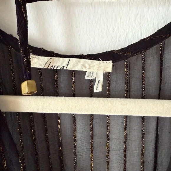 Anthropologie Black & Gold Metallic, Midi Dress by Floriat Size Small - Picture 9 of 16